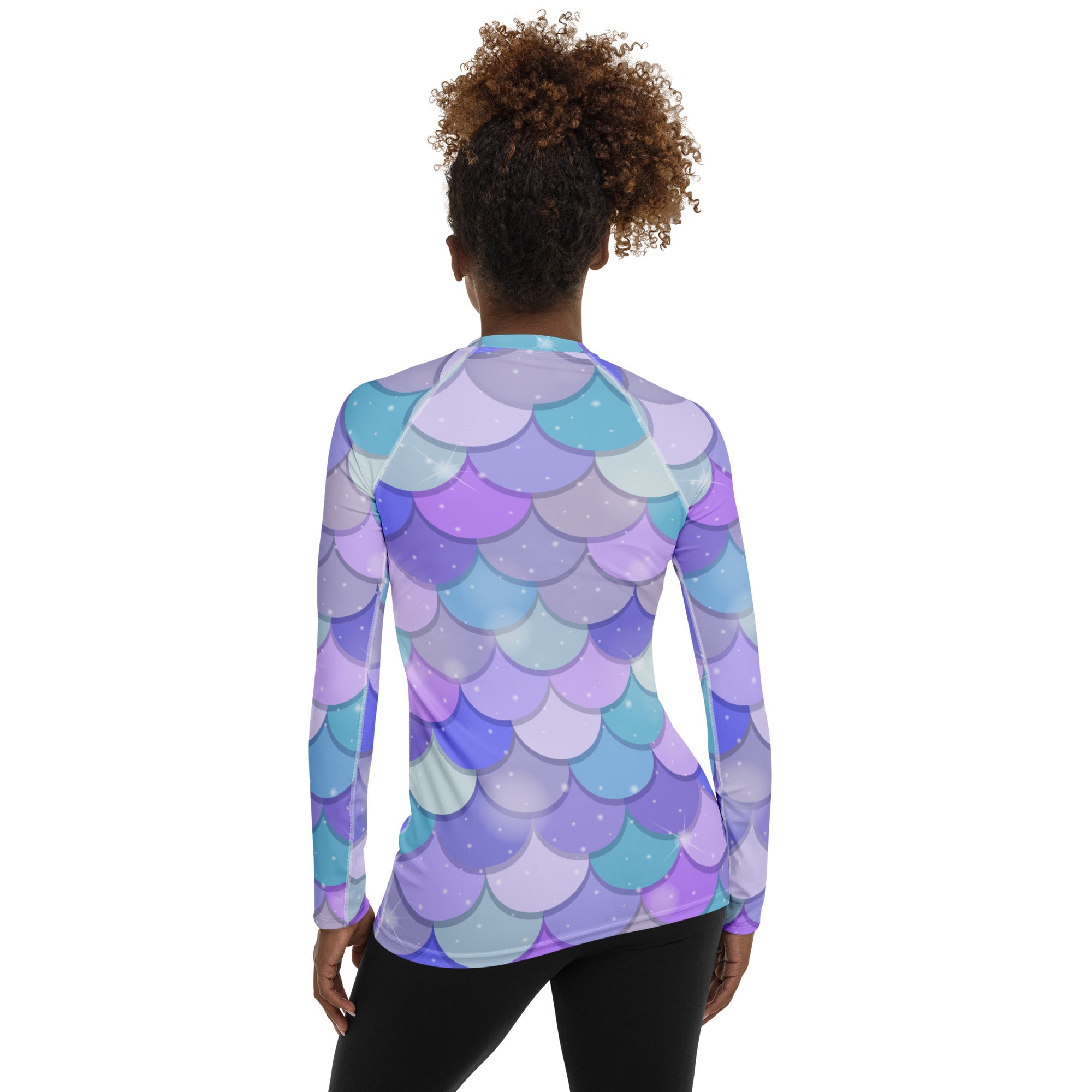 Women's Pastel Mermaid Scales Long Sleeve Rash Guard Swim Shirt – Buttery Soft, Sun Safe UPF 50+ Protection, Quick Dry & 4-Way Stretch Comfort