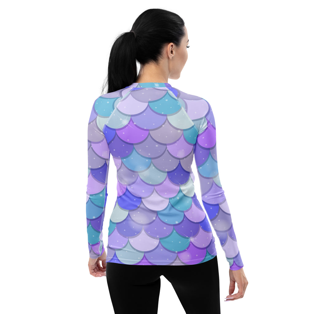 Women's Pastel Mermaid Scales Long Sleeve Rash Guard Swim Shirt – Buttery Soft, Sun Safe UPF 50+ Protection, Quick Dry & 4-Way Stretch Comfort