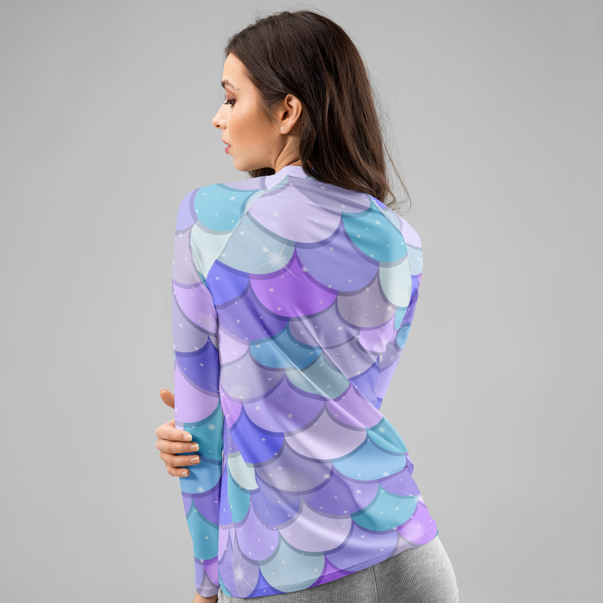 Women's Pastel Mermaid Scales Long Sleeve Rash Guard Swim Shirt – Buttery Soft, Sun Safe UPF 50+ Protection, Quick Dry & 4-Way Stretch Comfort