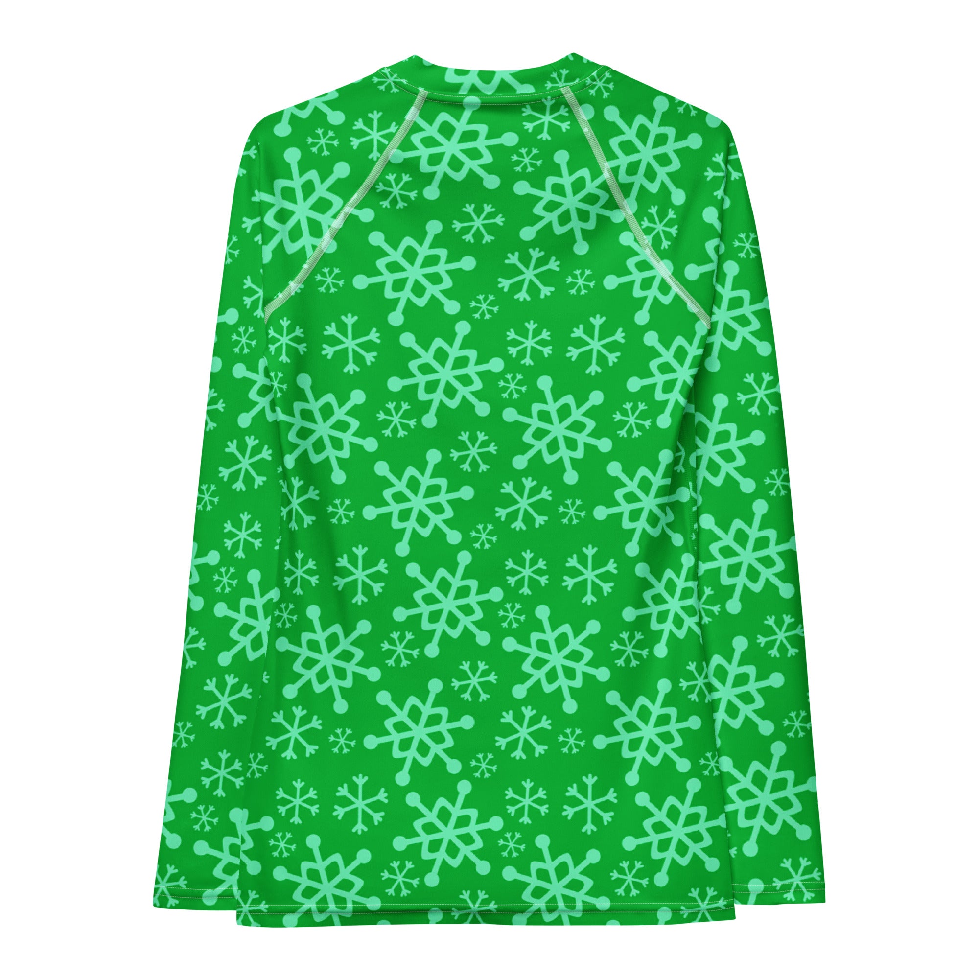 Women's Green Christmas Snowflake Long Sleeve Rash Guard Swim Shirt – Buttery Soft, Sun Safe UPF 50+ Protection, Quick Dry & 4-Way Stretch Comfort