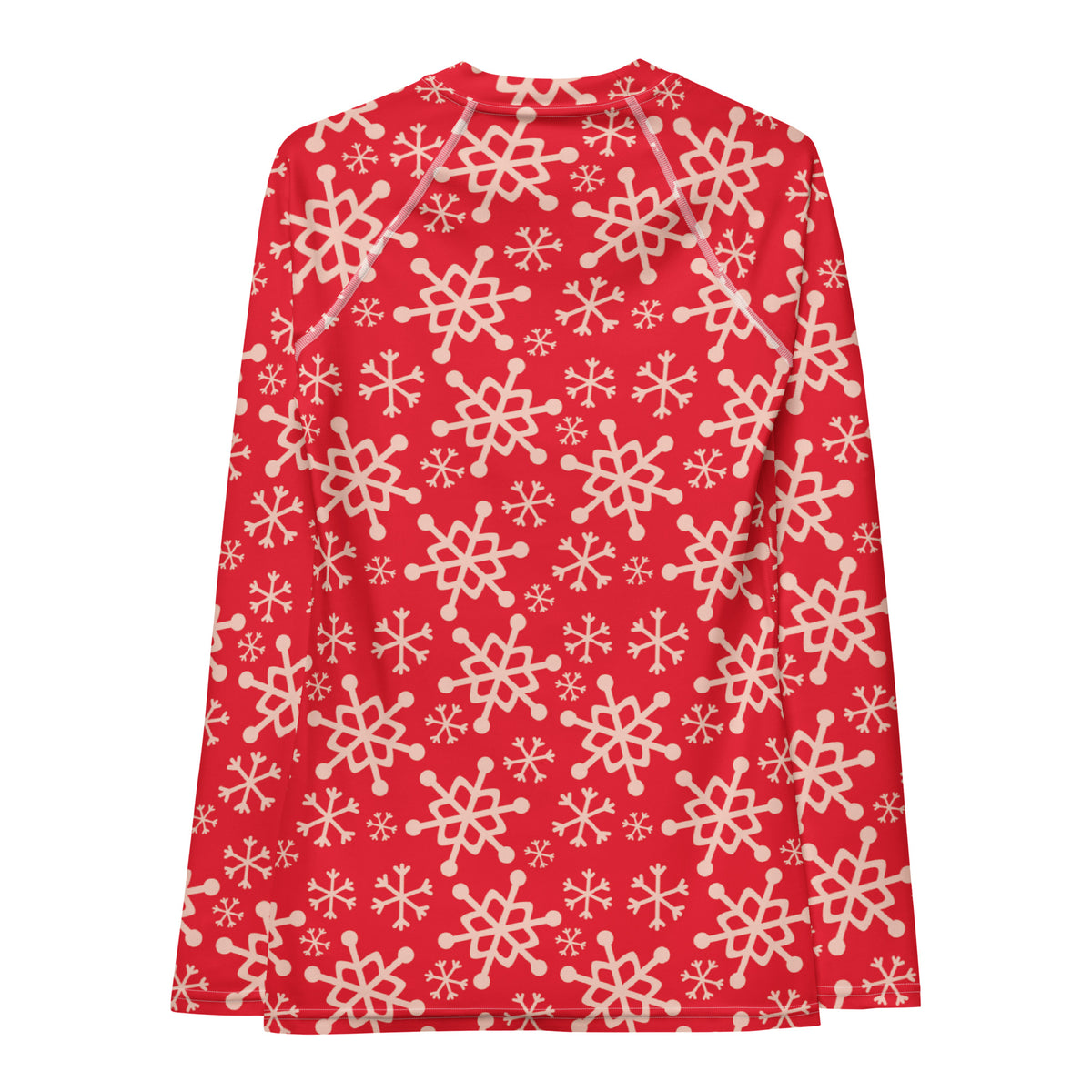 Women's Red Christmas Snowflake Long Sleeve Rash Guard Swim Shirt – Buttery Soft, Sun Safe UPF 50+ Protection, Quick Dry & 4-Way Stretch Comfort