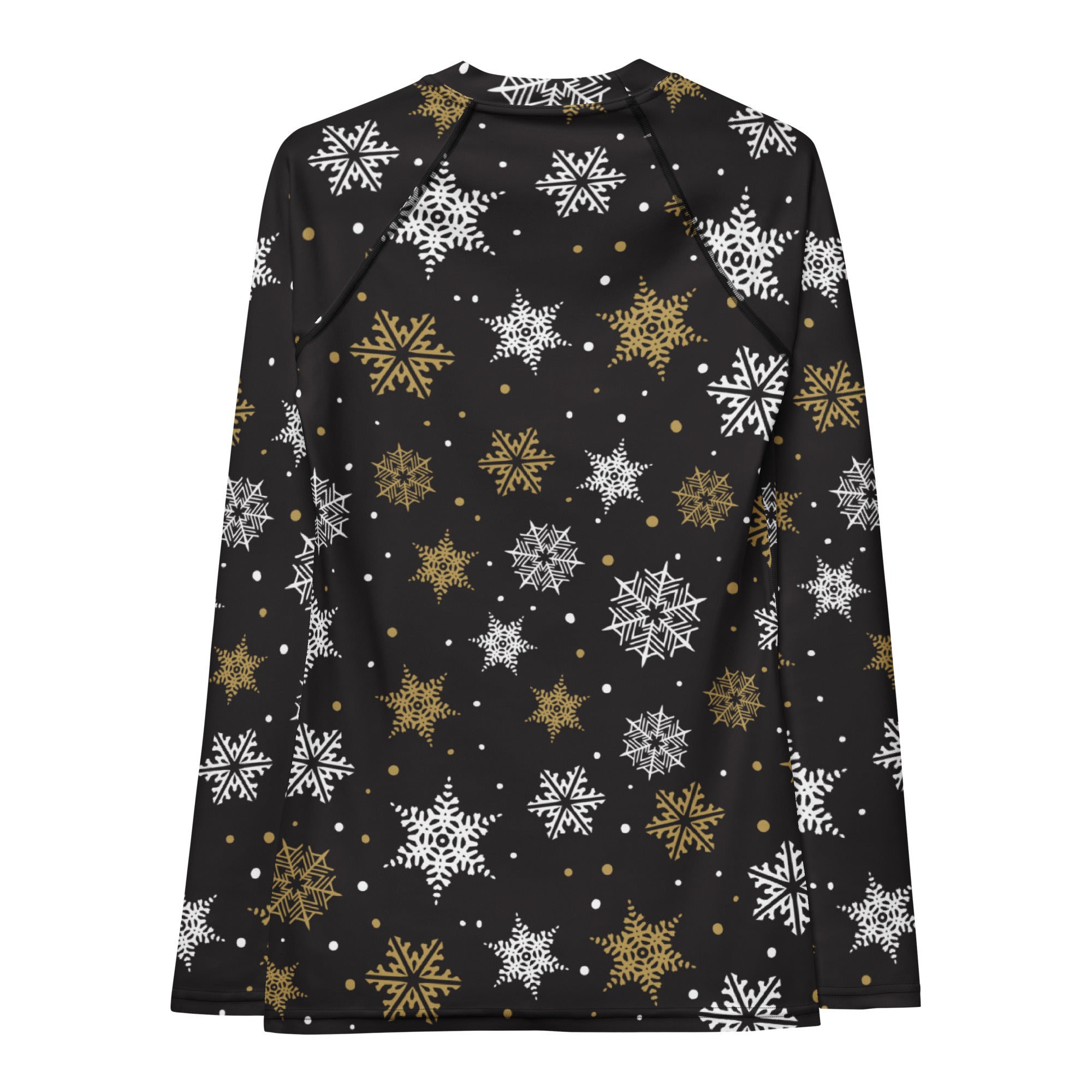 Women's Black & Gold Snowflake Long Sleeve Rash Guard Swim Shirt – Buttery Soft, Sun Safe UPF 50+ Protection, Quick Dry & 4-Way Stretch Comfort