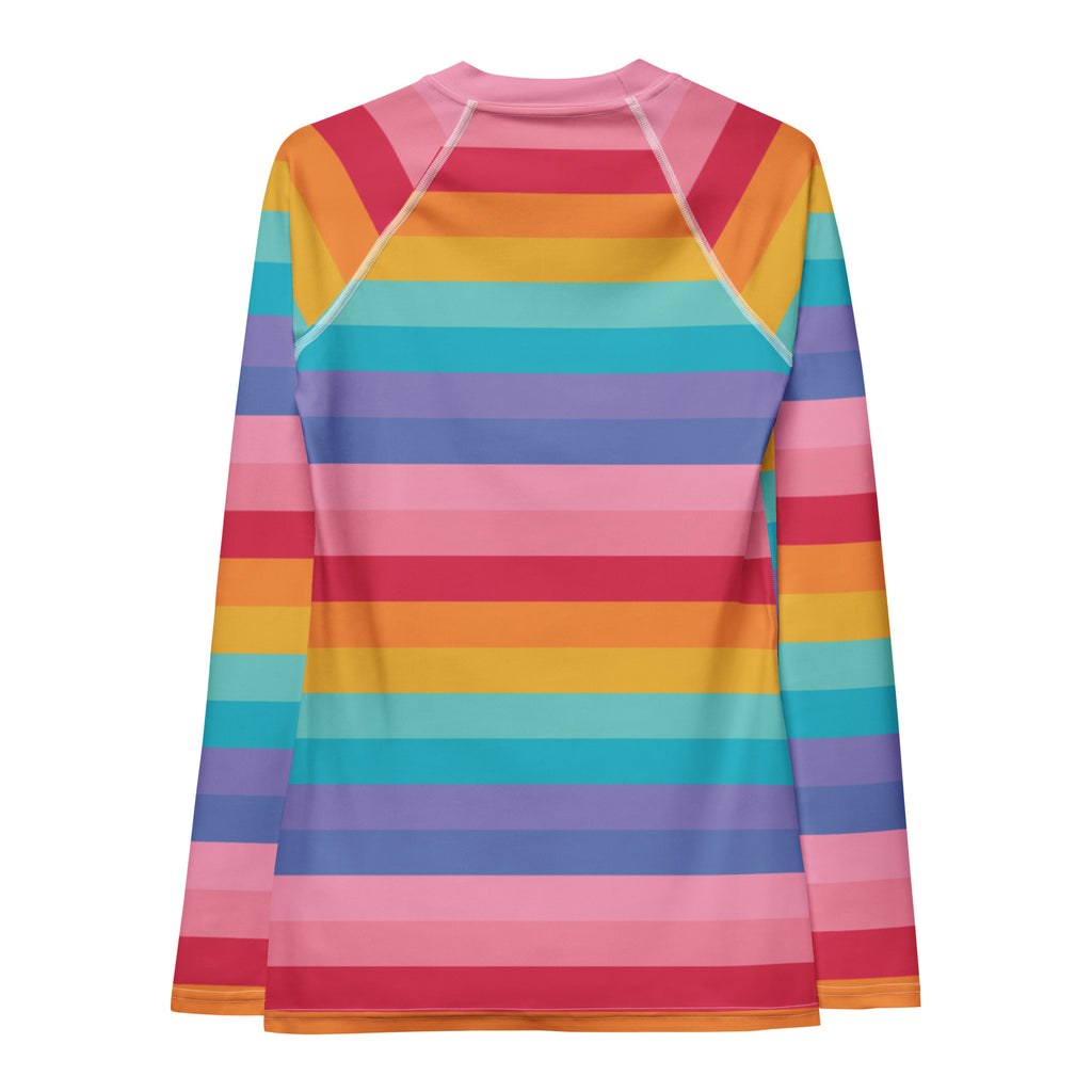 Women's Bright Striped Rainbow Long Sleeve Rash Guard Swim Shirt – Buttery Soft, Sun Safe UPF 50+ Protection, Quick Dry & 4-Way Stretch Comfort