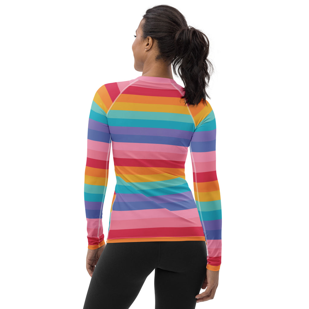 Women's Bright Striped Rainbow Long Sleeve Rash Guard Swim Shirt – Buttery Soft, Sun Safe UPF 50+ Protection, Quick Dry & 4-Way Stretch Comfort