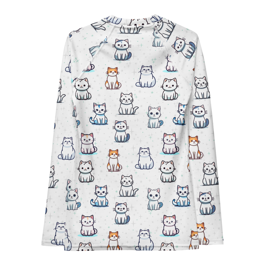Women's Cute Cat Long Sleeve Rash Guard Swim Shirt – Buttery Soft, Sun Safe UPF 50+ Protection, Quick Dry & 4-Way Stretch Comfort