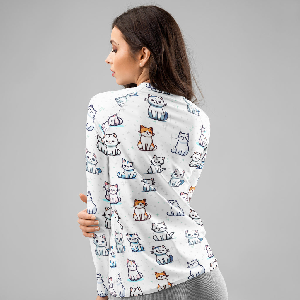 Women's Cute Cat Long Sleeve Rash Guard Swim Shirt – Buttery Soft, Sun Safe UPF 50+ Protection, Quick Dry & 4-Way Stretch Comfort