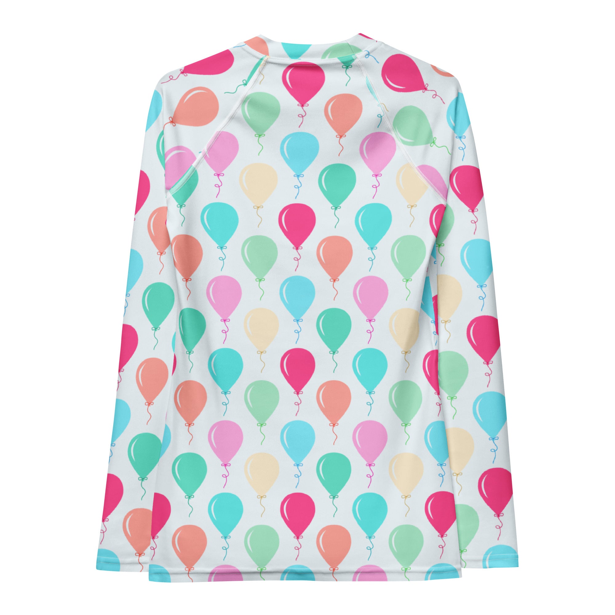 Women's Rainbow Birthday Balloons Long Sleeve Rash Guard Swim Shirt – Buttery Soft, Sun Safe UPF 50+ Protection, Quick Dry & 4-Way Stretch Comfort