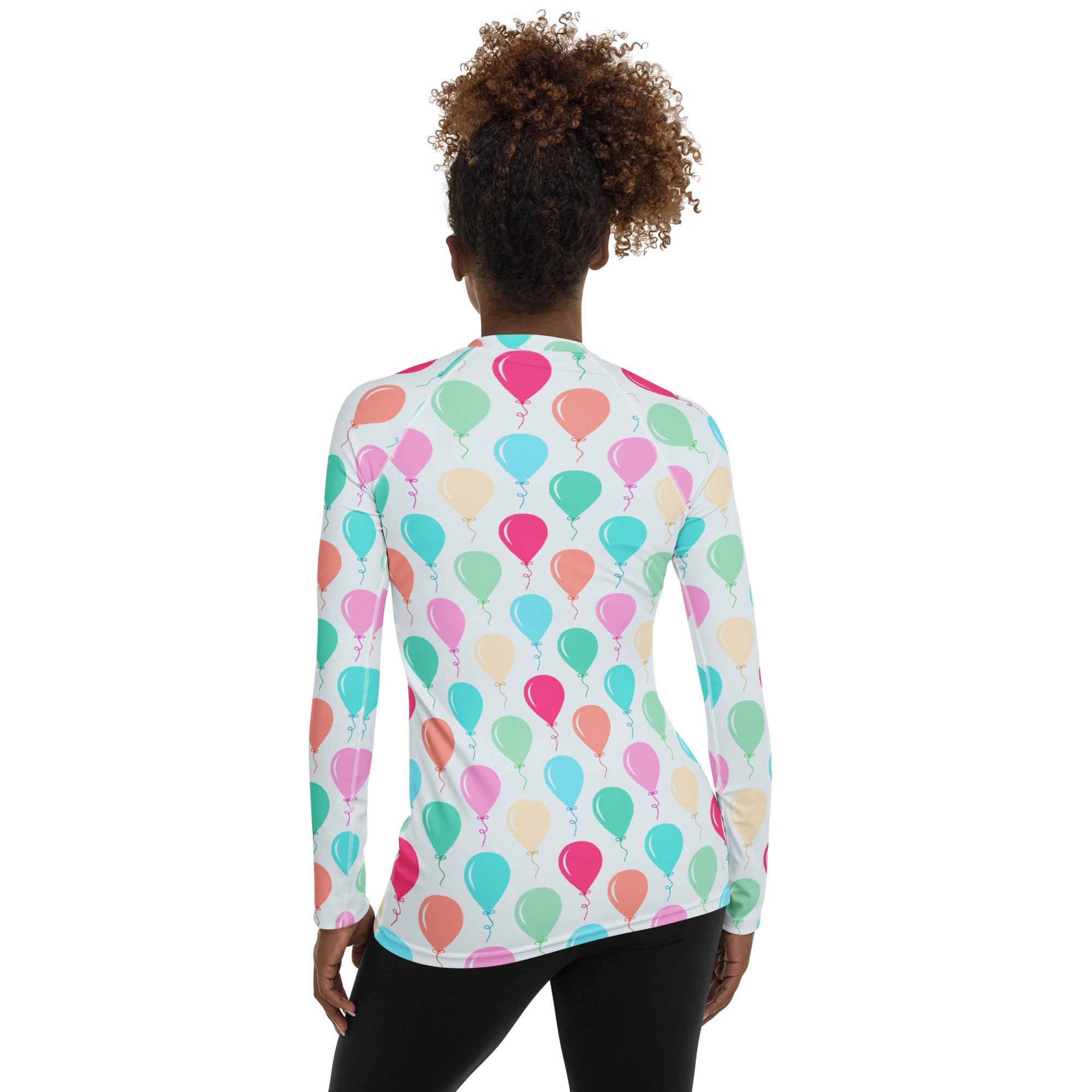 Women's Rainbow Birthday Balloons Long Sleeve Rash Guard Swim Shirt – Buttery Soft, Sun Safe UPF 50+ Protection, Quick Dry & 4-Way Stretch Comfort
