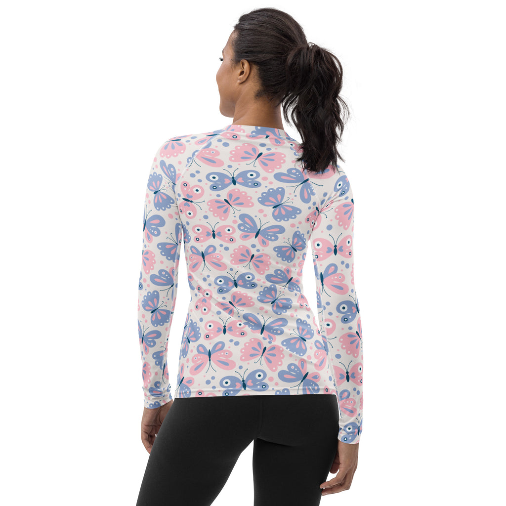 Women's Pink & Purple Butterfly Long Sleeve Rash Guard Swim Shirt – Buttery Soft, Sun Safe UPF 50+ Protection, Quick Dry & 4-Way Stretch Comfort