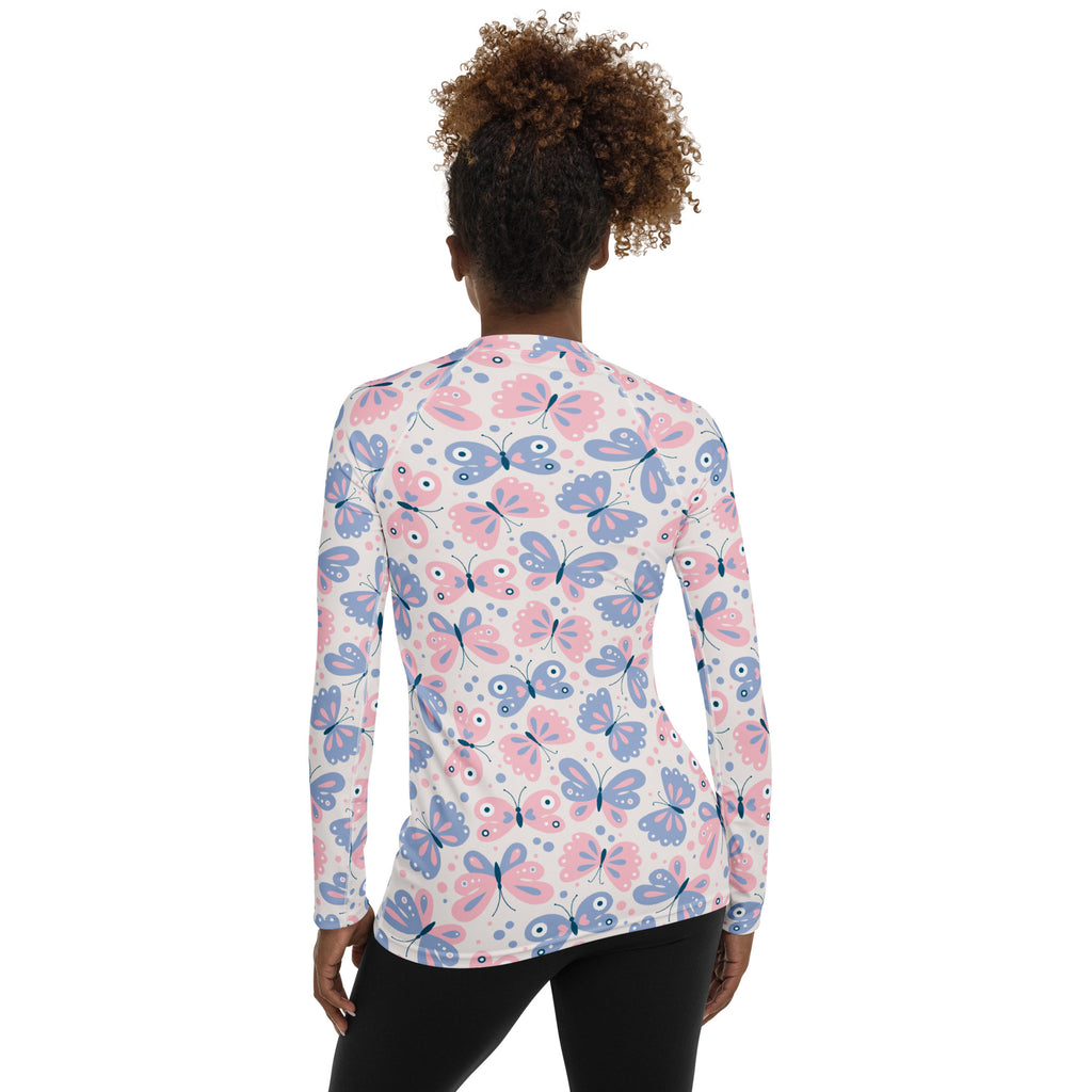 Women's Pink & Purple Butterfly Long Sleeve Rash Guard Swim Shirt – Buttery Soft, Sun Safe UPF 50+ Protection, Quick Dry & 4-Way Stretch Comfort