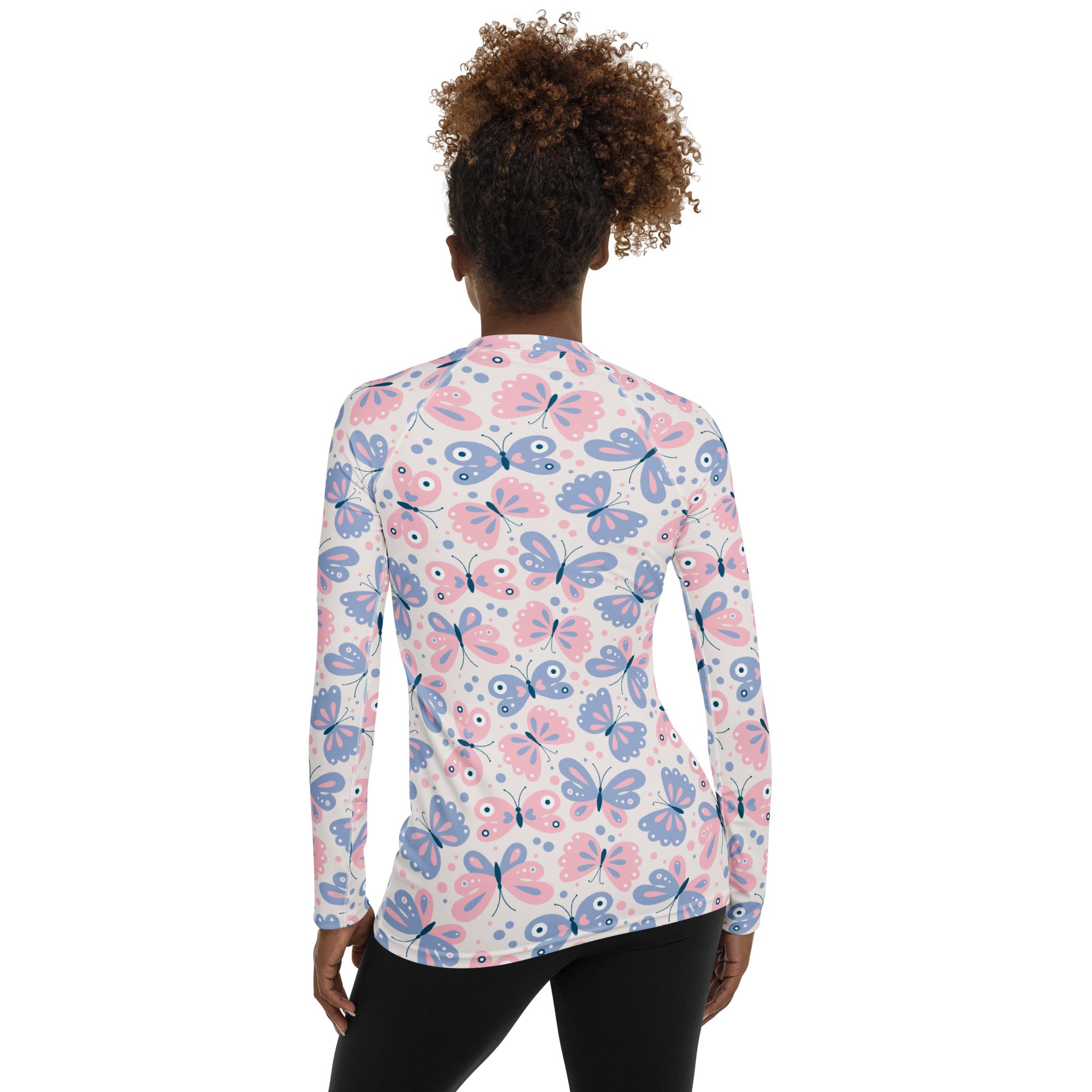 Women's Pink & Purple Butterfly Long Sleeve Rash Guard Swim Shirt – Buttery Soft, Sun Safe UPF 50+ Protection, Quick Dry & 4-Way Stretch Comfort