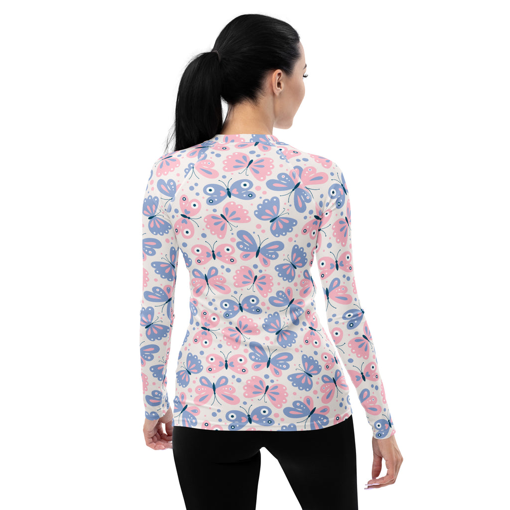 Women's Pink & Purple Butterfly Long Sleeve Rash Guard Swim Shirt – Buttery Soft, Sun Safe UPF 50+ Protection, Quick Dry & 4-Way Stretch Comfort