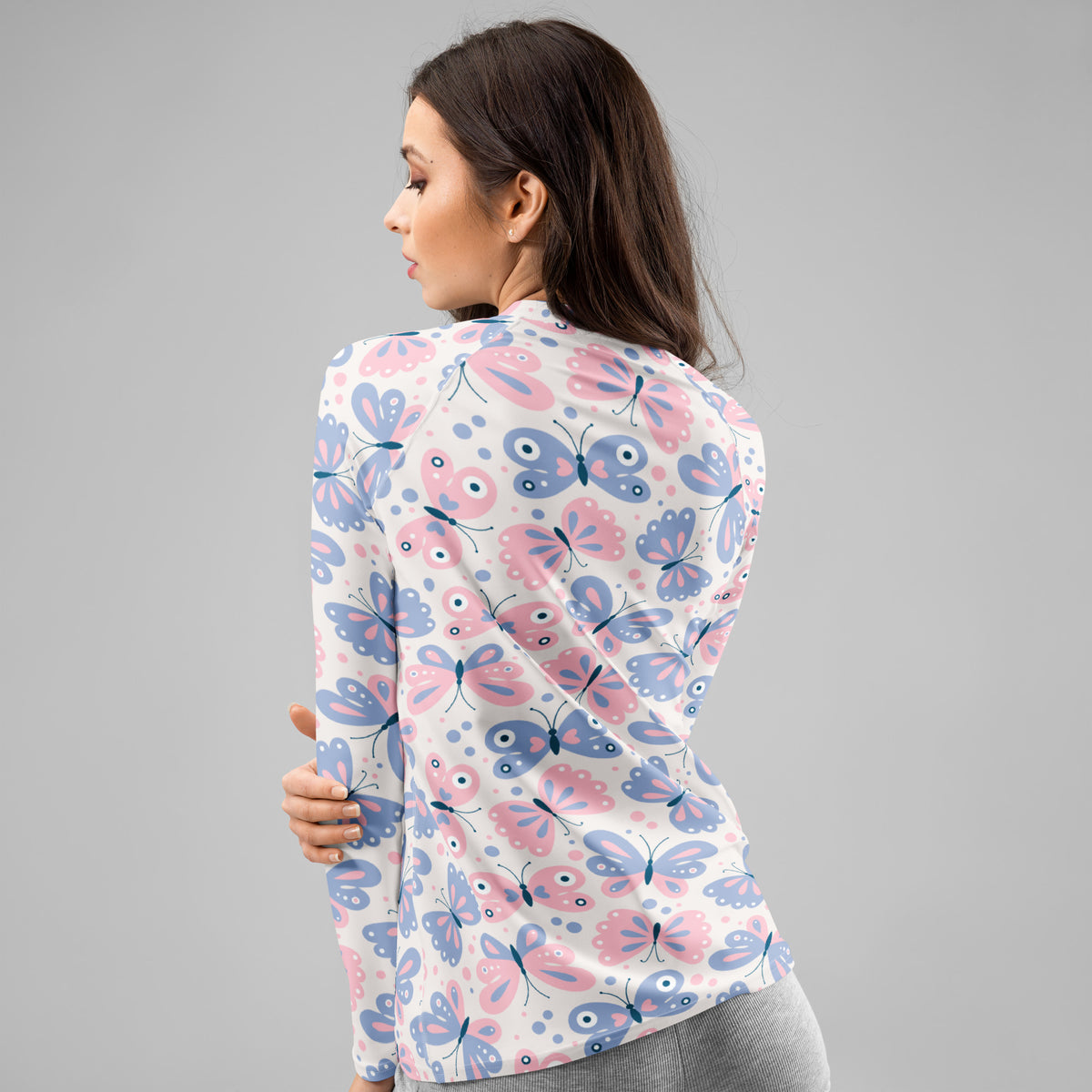 Women's Pink & Purple Butterfly Long Sleeve Rash Guard Swim Shirt – Buttery Soft, Sun Safe UPF 50+ Protection, Quick Dry & 4-Way Stretch Comfort