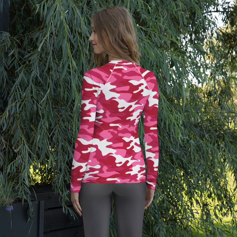 Women's Bright Pink Camouflage Long Sleeve Rash Guard Swim Shirt – Buttery Soft, Sun Safe UPF 50+ Protection, Quick Dry & 4-Way Stretch Comfort