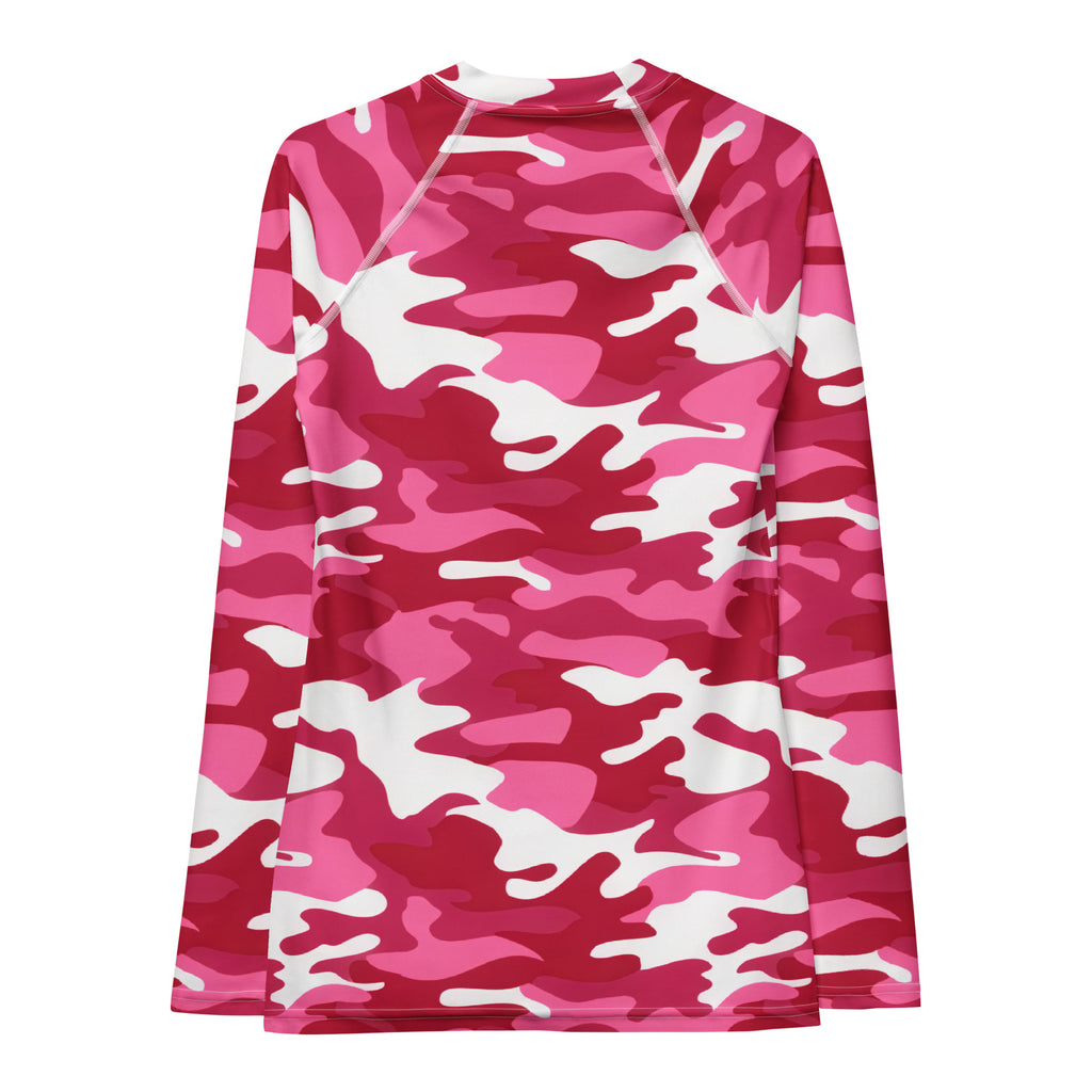 Women's Bright Pink Camouflage Long Sleeve Rash Guard Swim Shirt – Buttery Soft, Sun Safe UPF 50+ Protection, Quick Dry & 4-Way Stretch Comfort