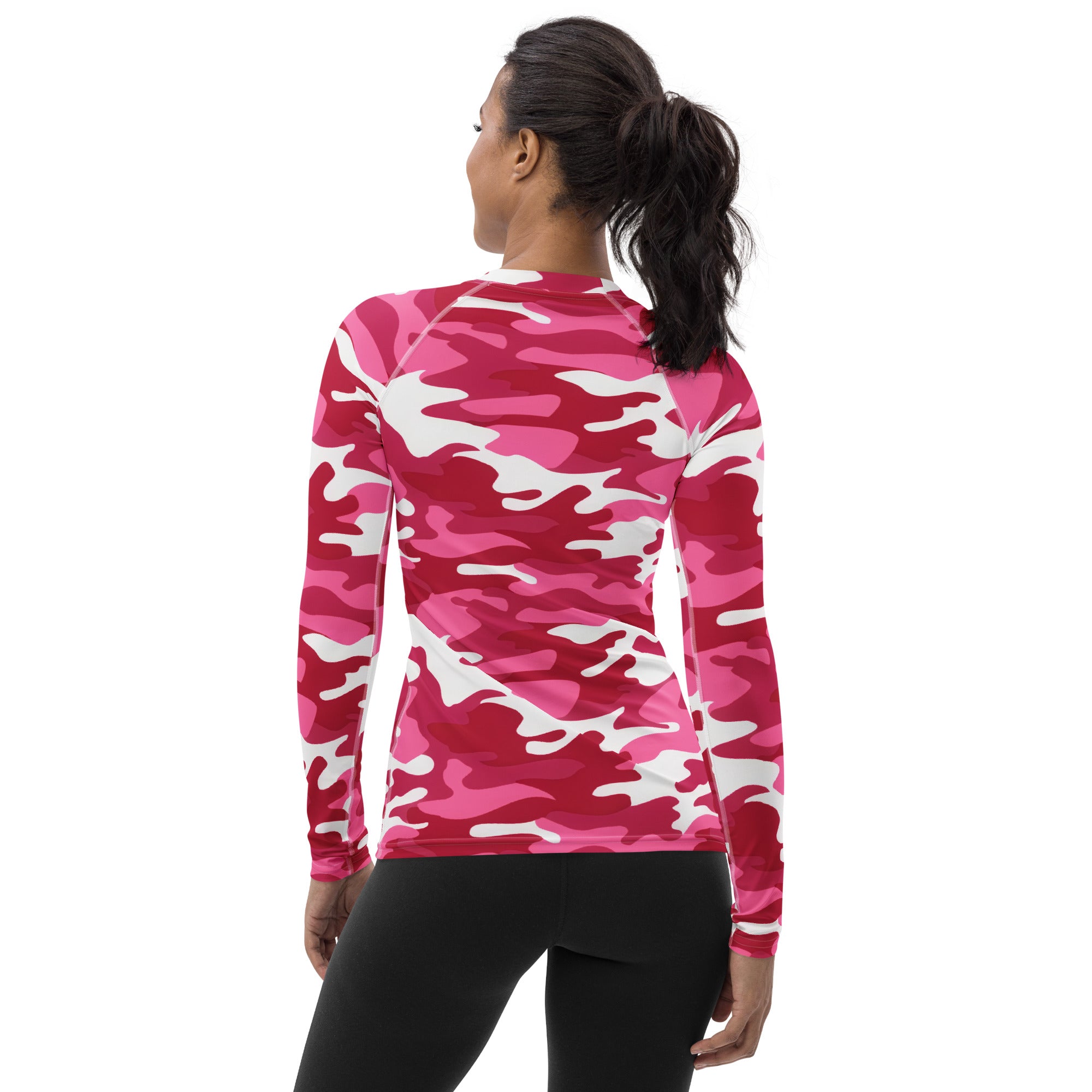 Women's Bright Pink Camouflage Long Sleeve Rash Guard Swim Shirt – Buttery Soft, Sun Safe UPF 50+ Protection, Quick Dry & 4-Way Stretch Comfort