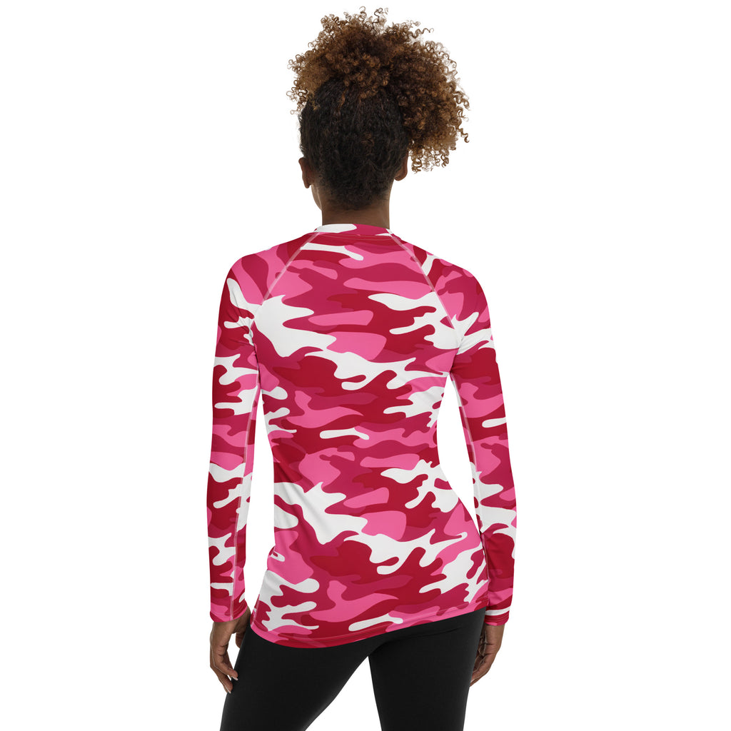 Women's Bright Pink Camouflage Long Sleeve Rash Guard Swim Shirt – Buttery Soft, Sun Safe UPF 50+ Protection, Quick Dry & 4-Way Stretch Comfort