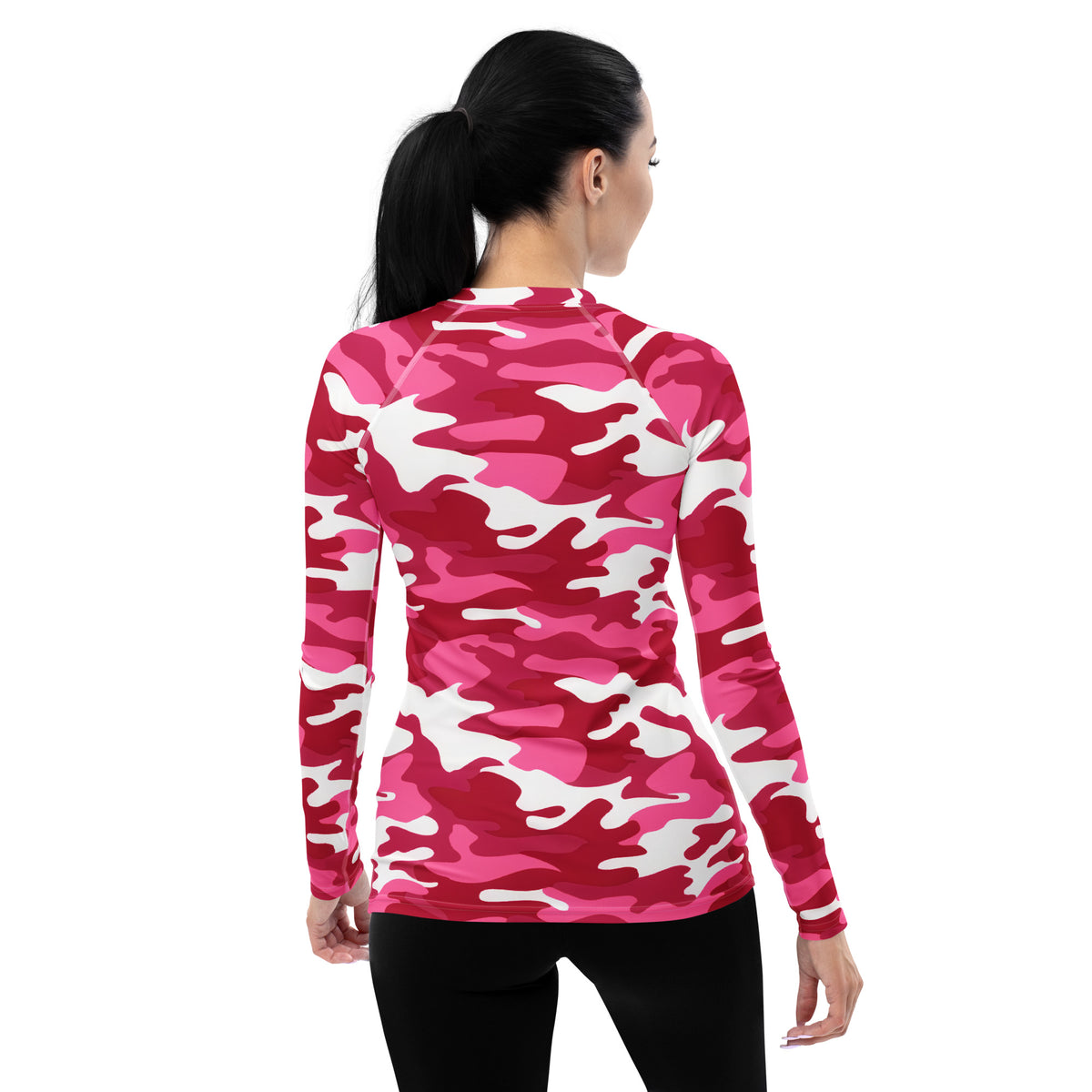 Women's Bright Pink Camouflage Long Sleeve Rash Guard Swim Shirt – Buttery Soft, Sun Safe UPF 50+ Protection, Quick Dry & 4-Way Stretch Comfort