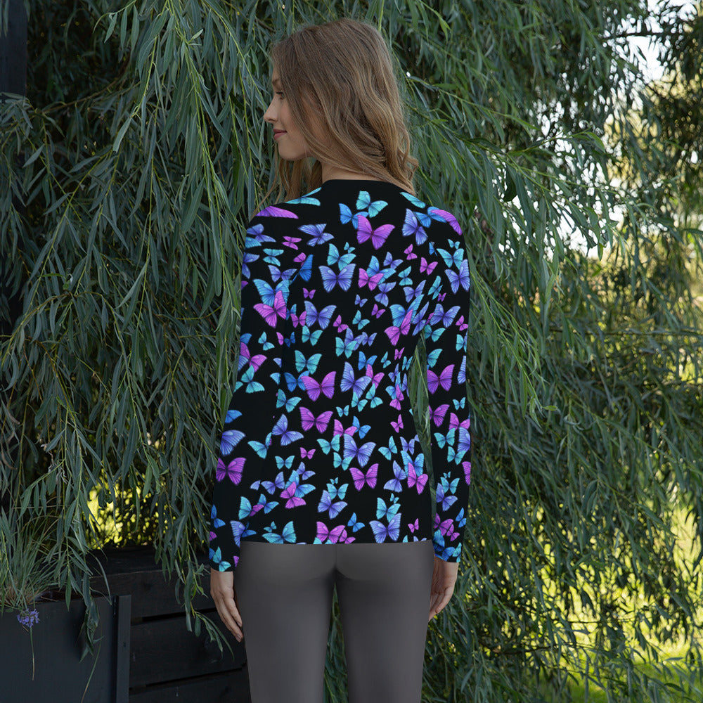 Women's Vibrant Butterfly Long Sleeve Rash Guard Swim Shirt – Buttery Soft, Sun Safe UPF 50+ Protection, Quick Dry & 4-Way Stretch Comfort