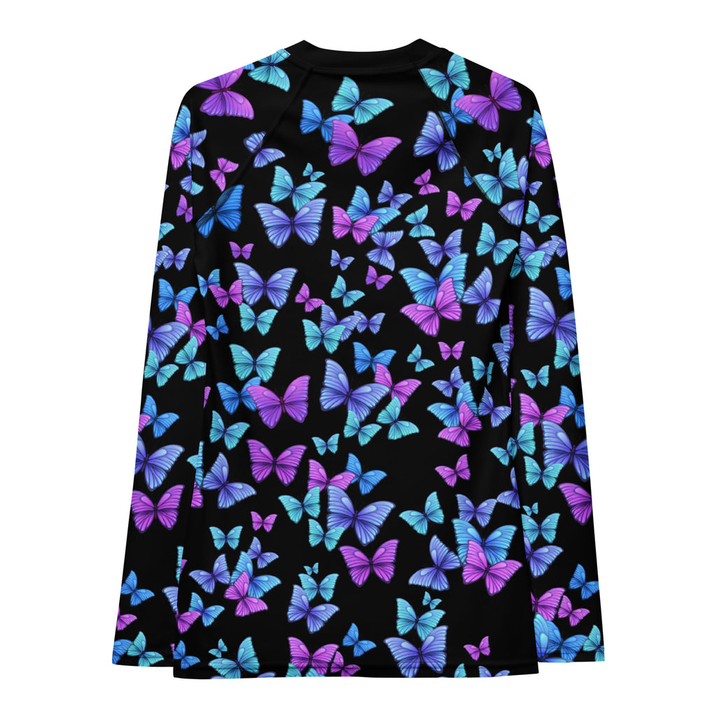 Women's Vibrant Butterfly Long Sleeve Rash Guard Swim Shirt – Buttery Soft, Sun Safe UPF 50+ Protection, Quick Dry & 4-Way Stretch Comfort
