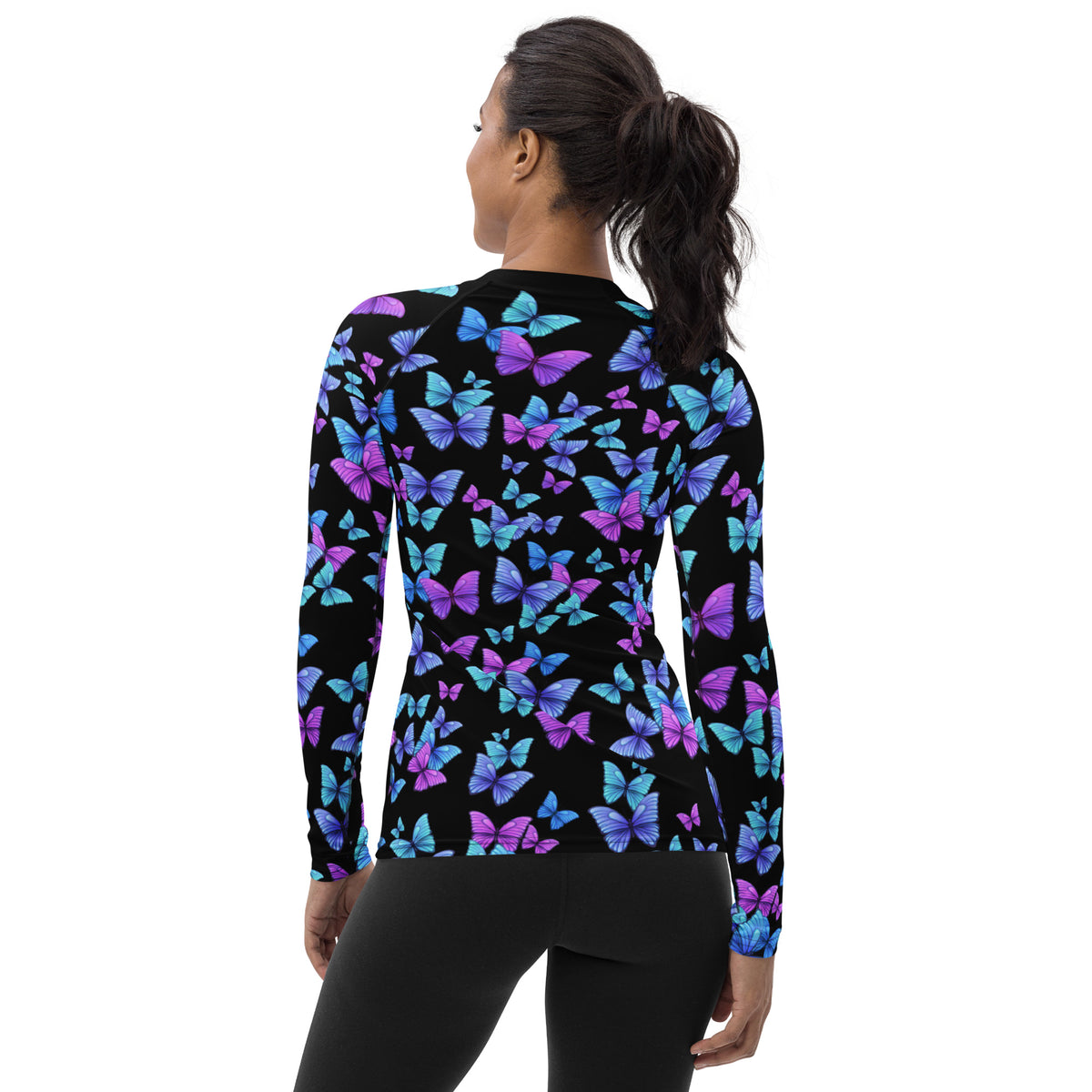 Women's Vibrant Butterfly Long Sleeve Rash Guard Swim Shirt – Buttery Soft, Sun Safe UPF 50+ Protection, Quick Dry & 4-Way Stretch Comfort