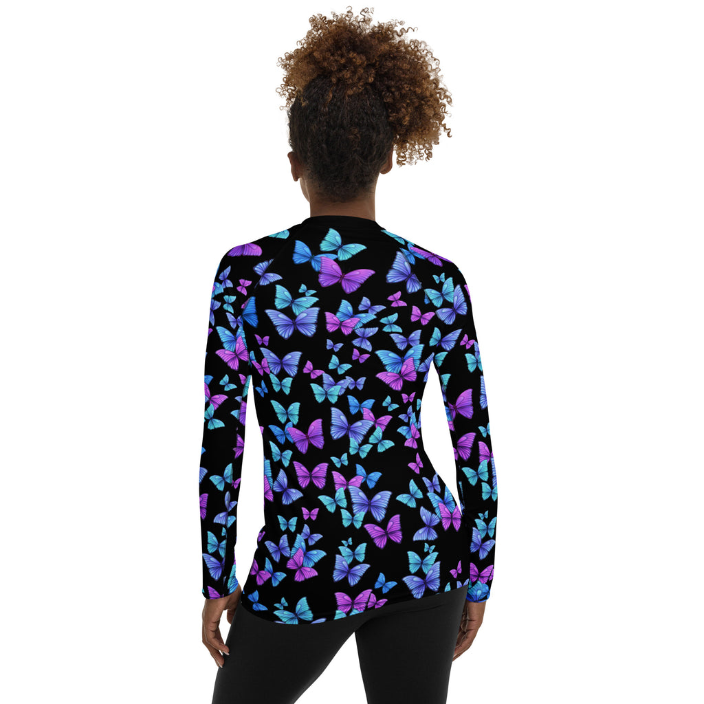 Women's Vibrant Butterfly Long Sleeve Rash Guard Swim Shirt – Buttery Soft, Sun Safe UPF 50+ Protection, Quick Dry & 4-Way Stretch Comfort