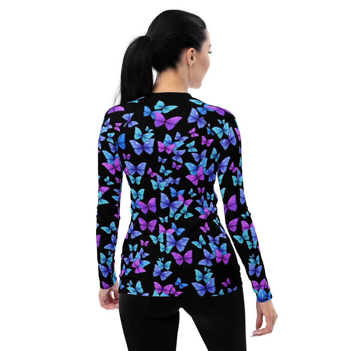 Women's Vibrant Butterfly Long Sleeve Rash Guard Swim Shirt – Buttery Soft, Sun Safe UPF 50+ Protection, Quick Dry & 4-Way Stretch Comfort