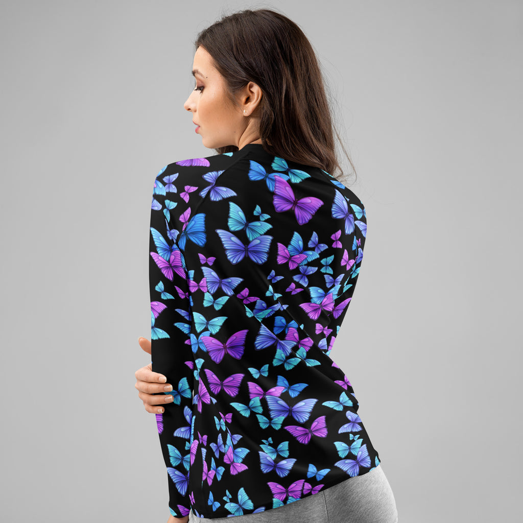 Women's Vibrant Butterfly Long Sleeve Rash Guard Swim Shirt – Buttery Soft, Sun Safe UPF 50+ Protection, Quick Dry & 4-Way Stretch Comfort