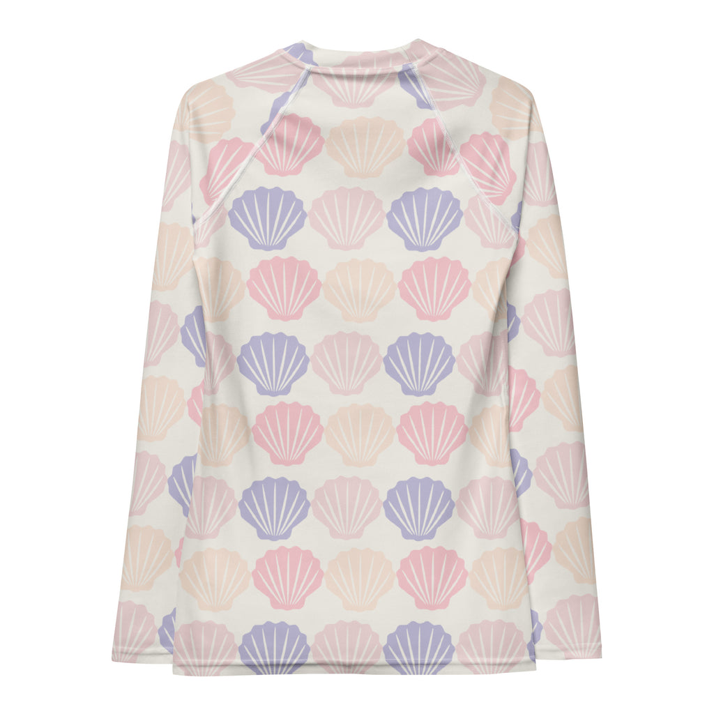 Women's Pastel Seashell Long Sleeve Rash Guard Swim Shirt – Buttery Soft, Sun Safe UPF 50+ Protection, Quick Dry & 4-Way Stretch Comfort