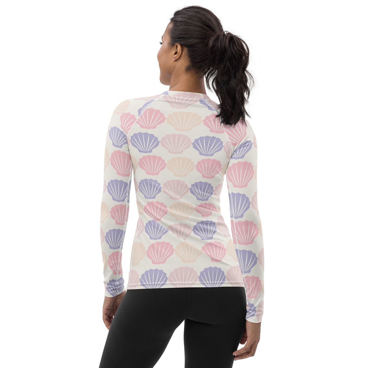 Women's Pastel Seashell Long Sleeve Rash Guard Swim Shirt – Buttery Soft, Sun Safe UPF 50+ Protection, Quick Dry & 4-Way Stretch Comfort