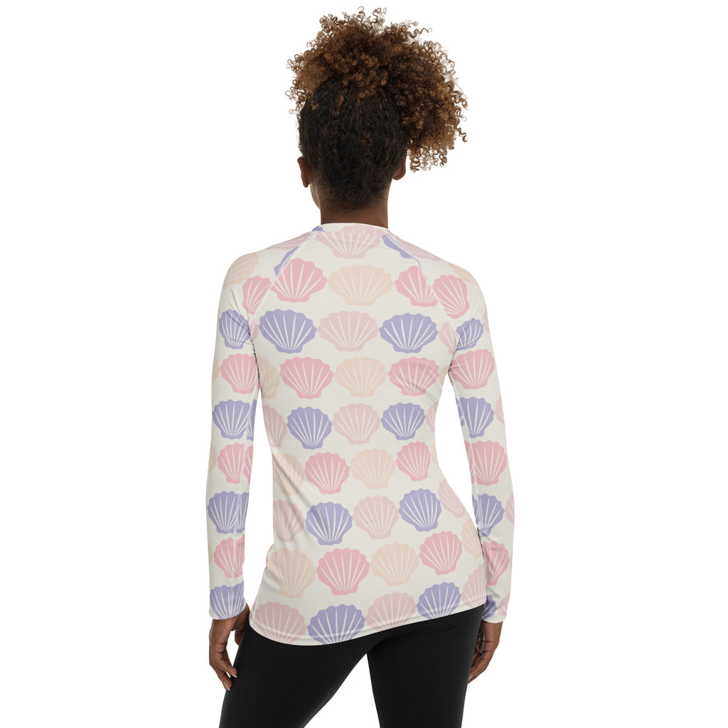 Women's Pastel Seashell Long Sleeve Rash Guard Swim Shirt – Buttery Soft, Sun Safe UPF 50+ Protection, Quick Dry & 4-Way Stretch Comfort