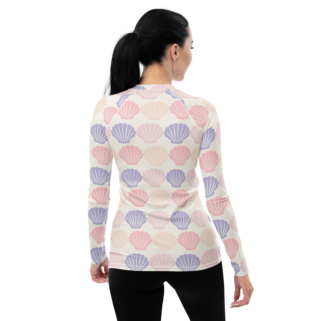 Women's Pastel Seashell Long Sleeve Rash Guard Swim Shirt – Buttery Soft, Sun Safe UPF 50+ Protection, Quick Dry & 4-Way Stretch Comfort