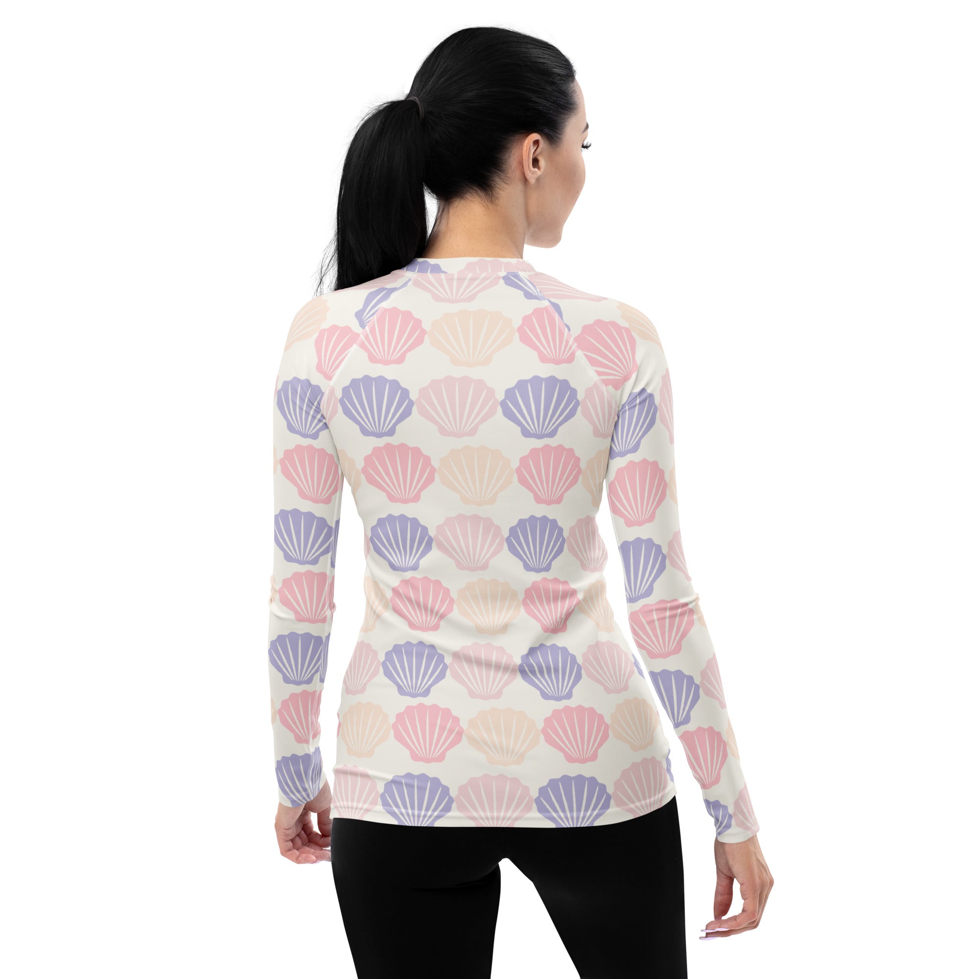 Women's Pastel Seashell Long Sleeve Rash Guard Swim Shirt – Buttery Soft, Sun Safe UPF 50+ Protection, Quick Dry & 4-Way Stretch Comfort
