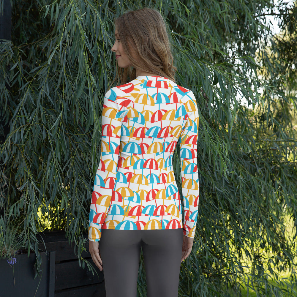Women's Colorful Beach Umbrella Long Sleeve Rash Guard Swim Shirt – Buttery Soft, Sun Safe UPF 50+ Protection, Quick Dry & 4-Way Stretch Comfort