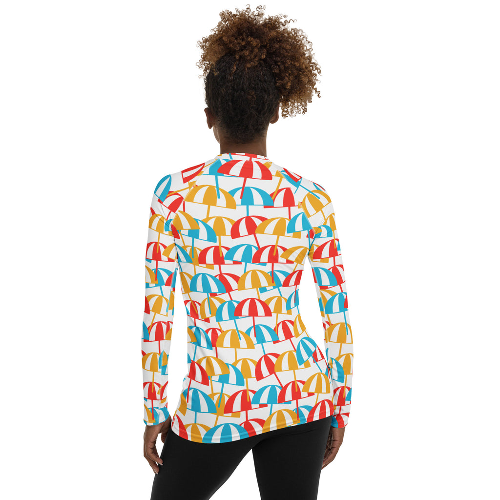 Women's Colorful Beach Umbrella Long Sleeve Rash Guard Swim Shirt – Buttery Soft, Sun Safe UPF 50+ Protection, Quick Dry & 4-Way Stretch Comfort
