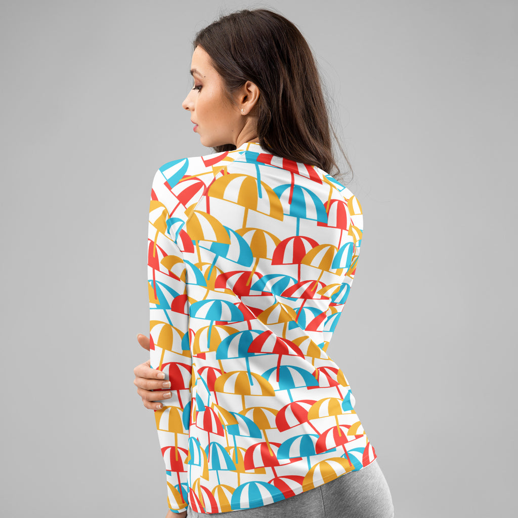 Women's Colorful Beach Umbrella Long Sleeve Rash Guard Swim Shirt – Buttery Soft, Sun Safe UPF 50+ Protection, Quick Dry & 4-Way Stretch Comfort