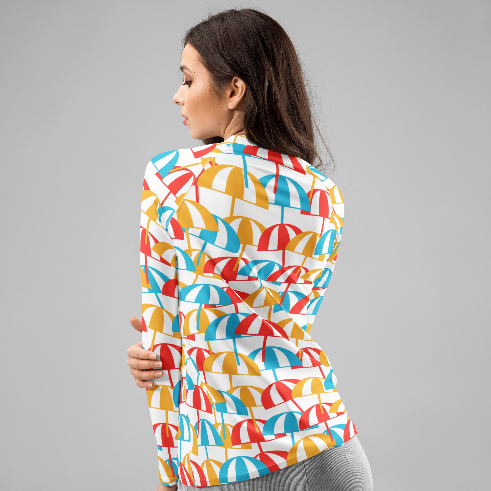 Women's Colorful Beach Umbrella Long Sleeve Rash Guard Swim Shirt – Buttery Soft, Sun Safe UPF 50+ Protection, Quick Dry & 4-Way Stretch Comfort