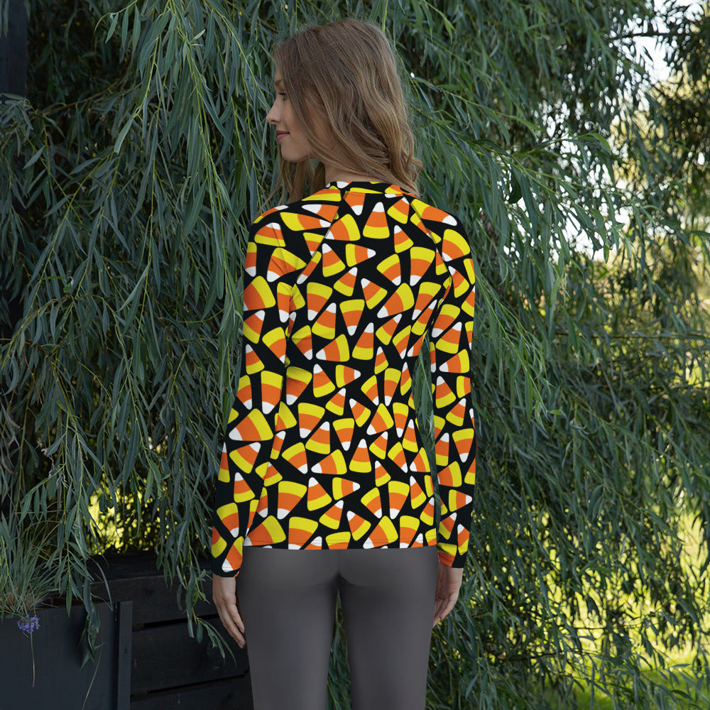 Women's Candy Corn Long Sleeve Rash Guard Swim Shirt – Buttery Soft, Sun Safe UPF 50+ Protection, Quick Dry & 4-Way Stretch Comfort