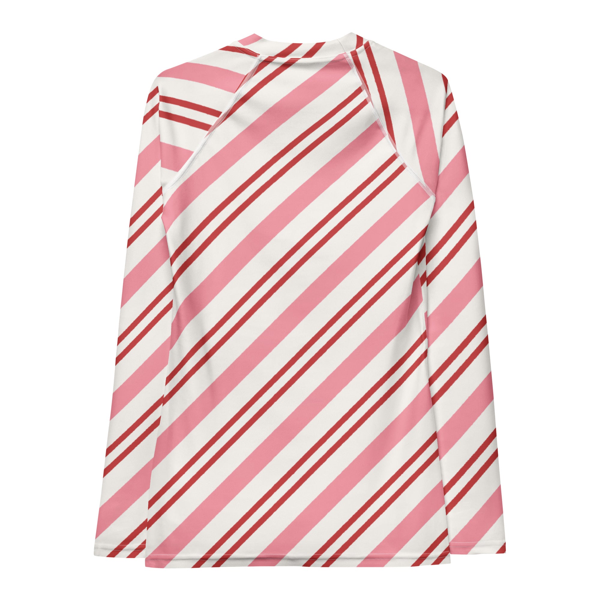 Women's Pink Candy Cane Stripe Long Sleeve Rash Guard Swim Shirt – Buttery Soft, Sun Safe UPF 50+ Protection, Quick Dry & 4-Way Stretch Comfort