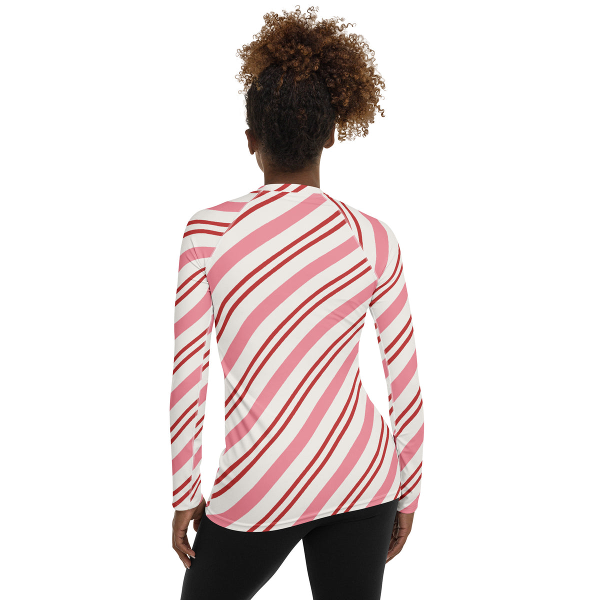 Women's Pink Candy Cane Stripe Long Sleeve Rash Guard Swim Shirt – Buttery Soft, Sun Safe UPF 50+ Protection, Quick Dry & 4-Way Stretch Comfort