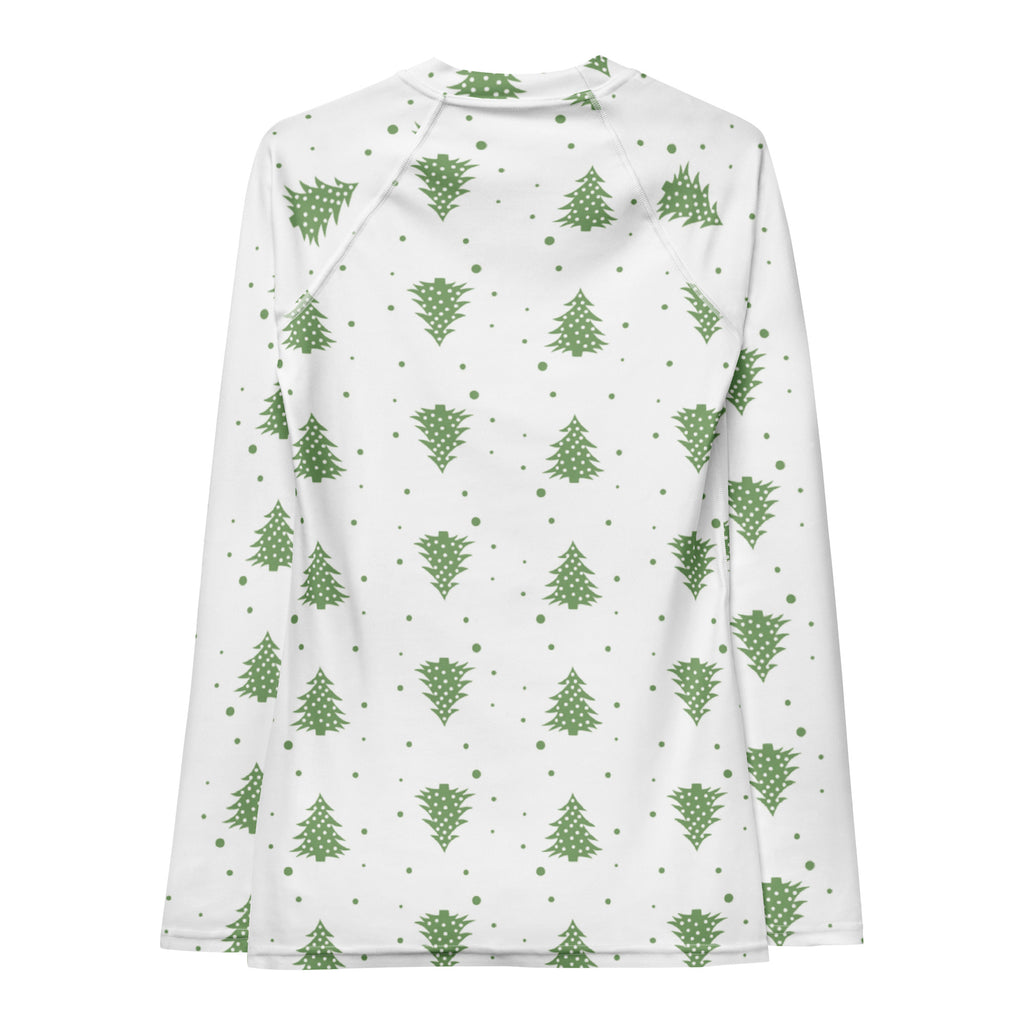 Women's Green Christmas Tree Long Sleeve Rash Guard Swim Shirt – Buttery Soft, Sun Safe UPF 50+ Protection, Quick Dry & 4-Way Stretch Comfort