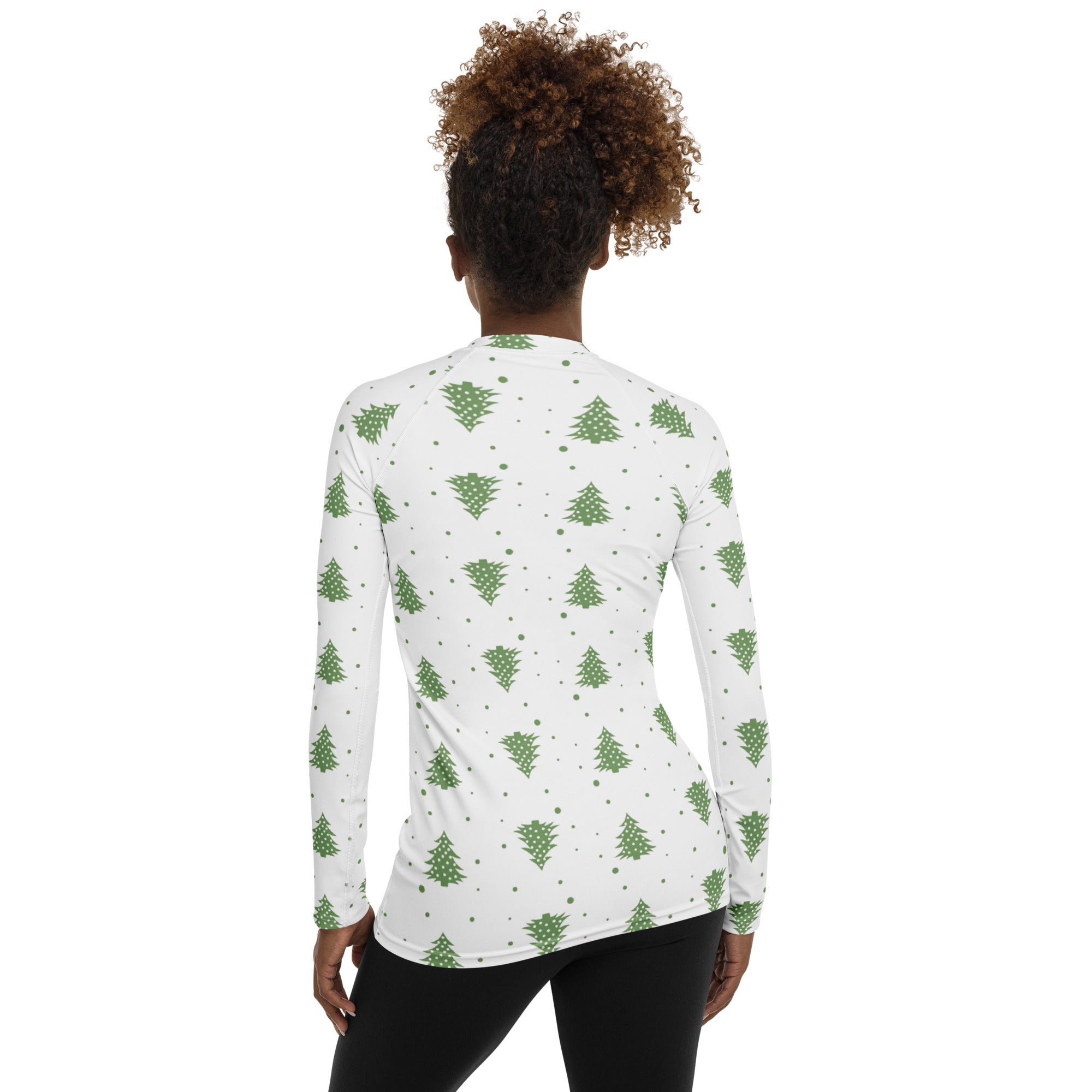 Women's Green Christmas Tree Long Sleeve Rash Guard Swim Shirt – Buttery Soft, Sun Safe UPF 50+ Protection, Quick Dry & 4-Way Stretch Comfort