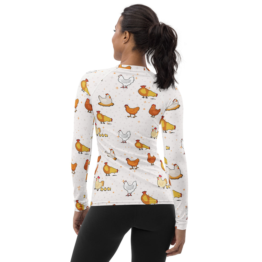 Women's Chicken Long Sleeve Rash Guard Swim Shirt – Buttery Soft, Sun Safe UPF 50+ Protection, Quick Dry & 4-Way Stretch Comfort