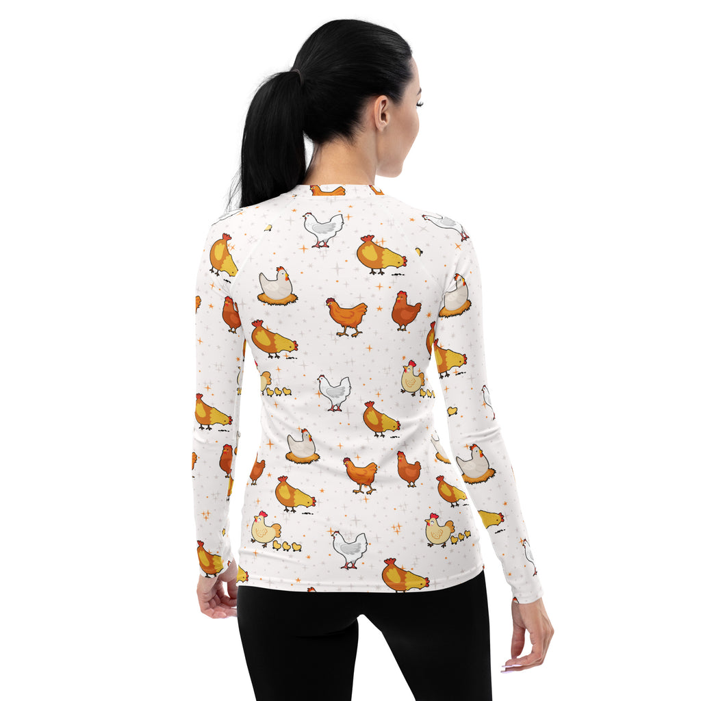 Women's Chicken Long Sleeve Rash Guard Swim Shirt – Buttery Soft, Sun Safe UPF 50+ Protection, Quick Dry & 4-Way Stretch Comfort