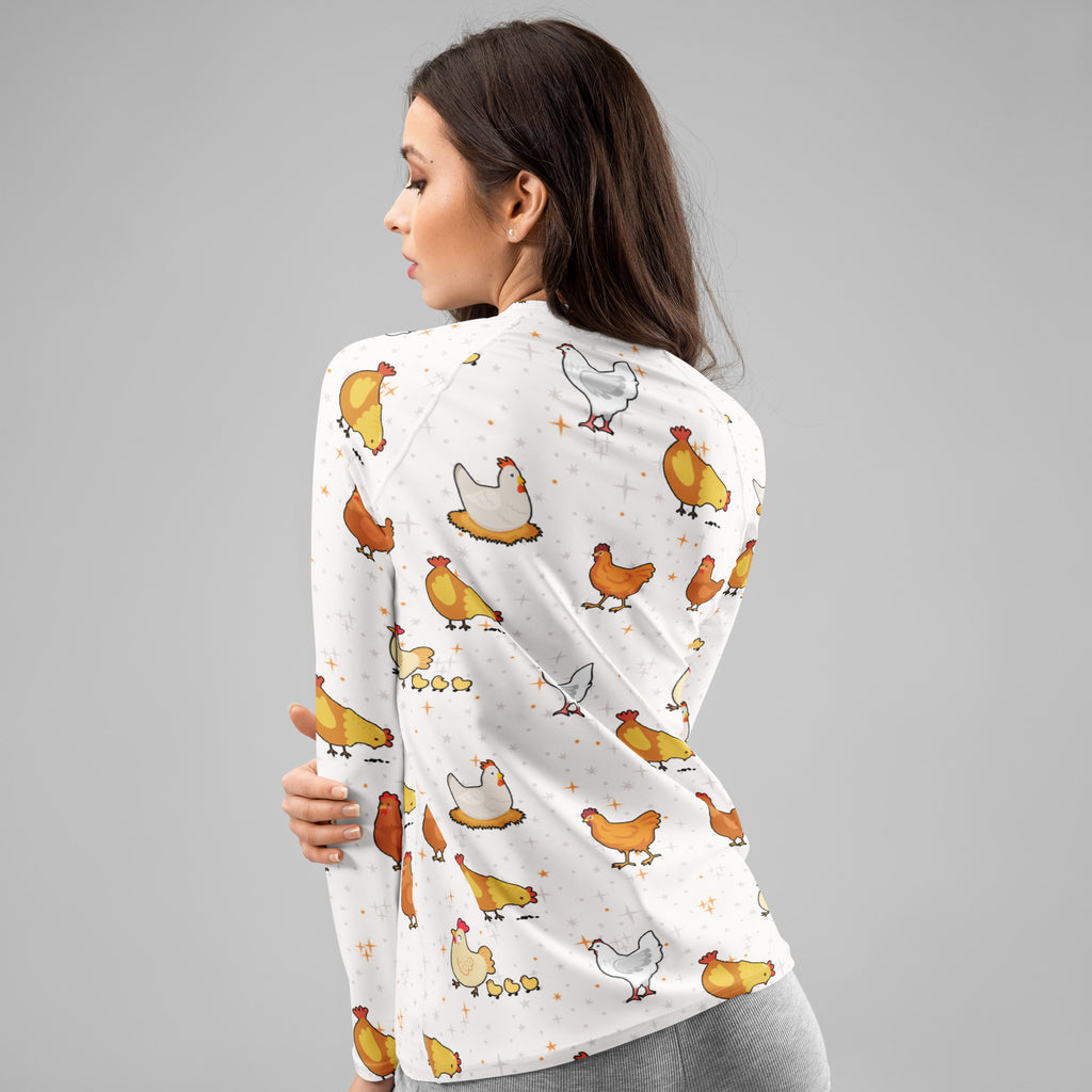 Women's Chicken Long Sleeve Rash Guard Swim Shirt – Buttery Soft, Sun Safe UPF 50+ Protection, Quick Dry & 4-Way Stretch Comfort