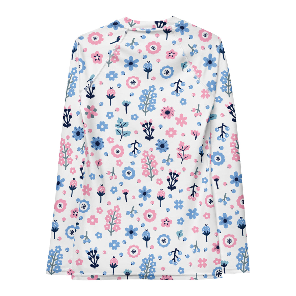 Women's Pink & Blue Floral Long Sleeve Rash Guard Swim Shirt – Buttery Soft, Sun Safe UPF 50+ Protection, Quick Dry & 4-Way Stretch Comfort