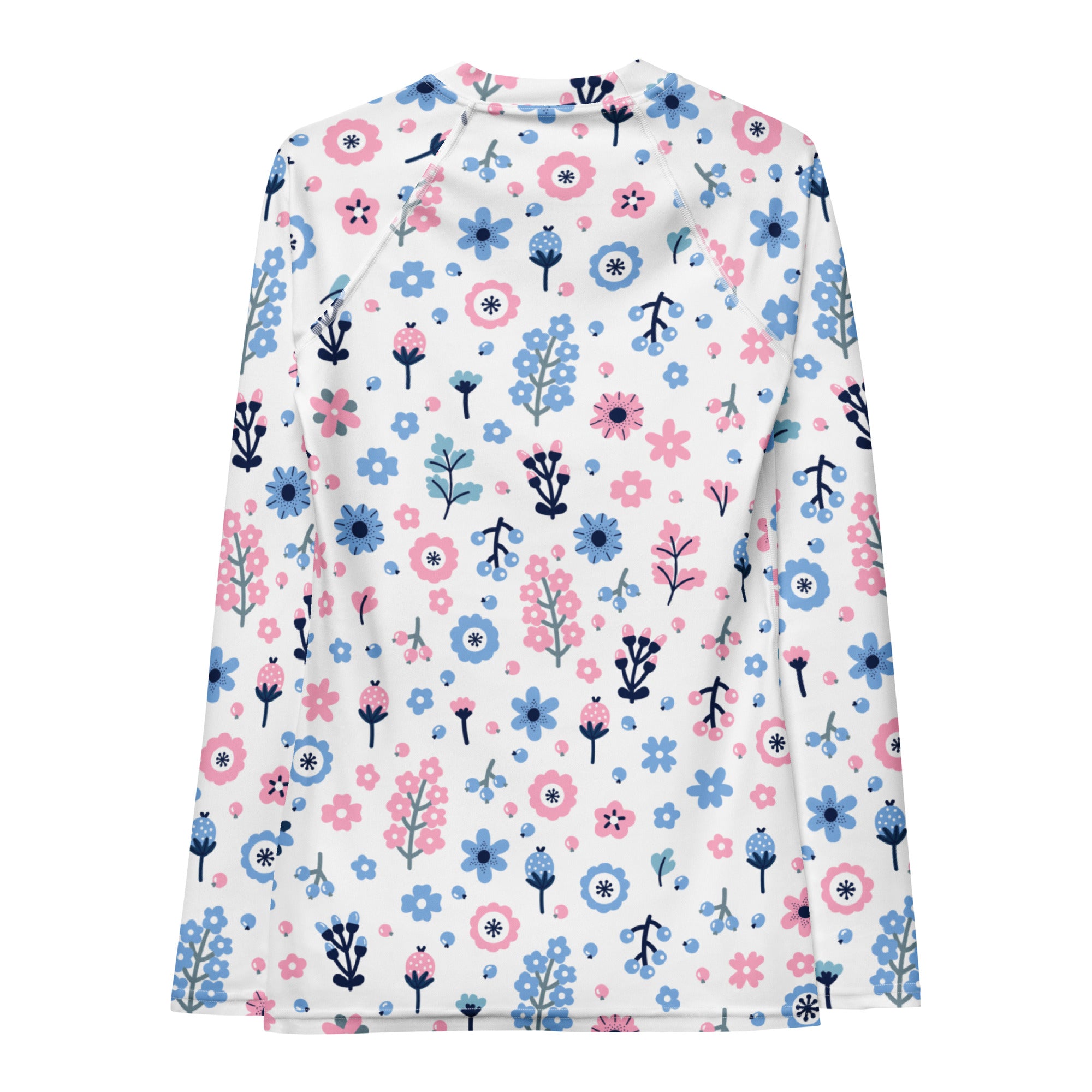 Women's Pink & Blue Floral Long Sleeve Rash Guard Swim Shirt – Buttery Soft, Sun Safe UPF 50+ Protection, Quick Dry & 4-Way Stretch Comfort