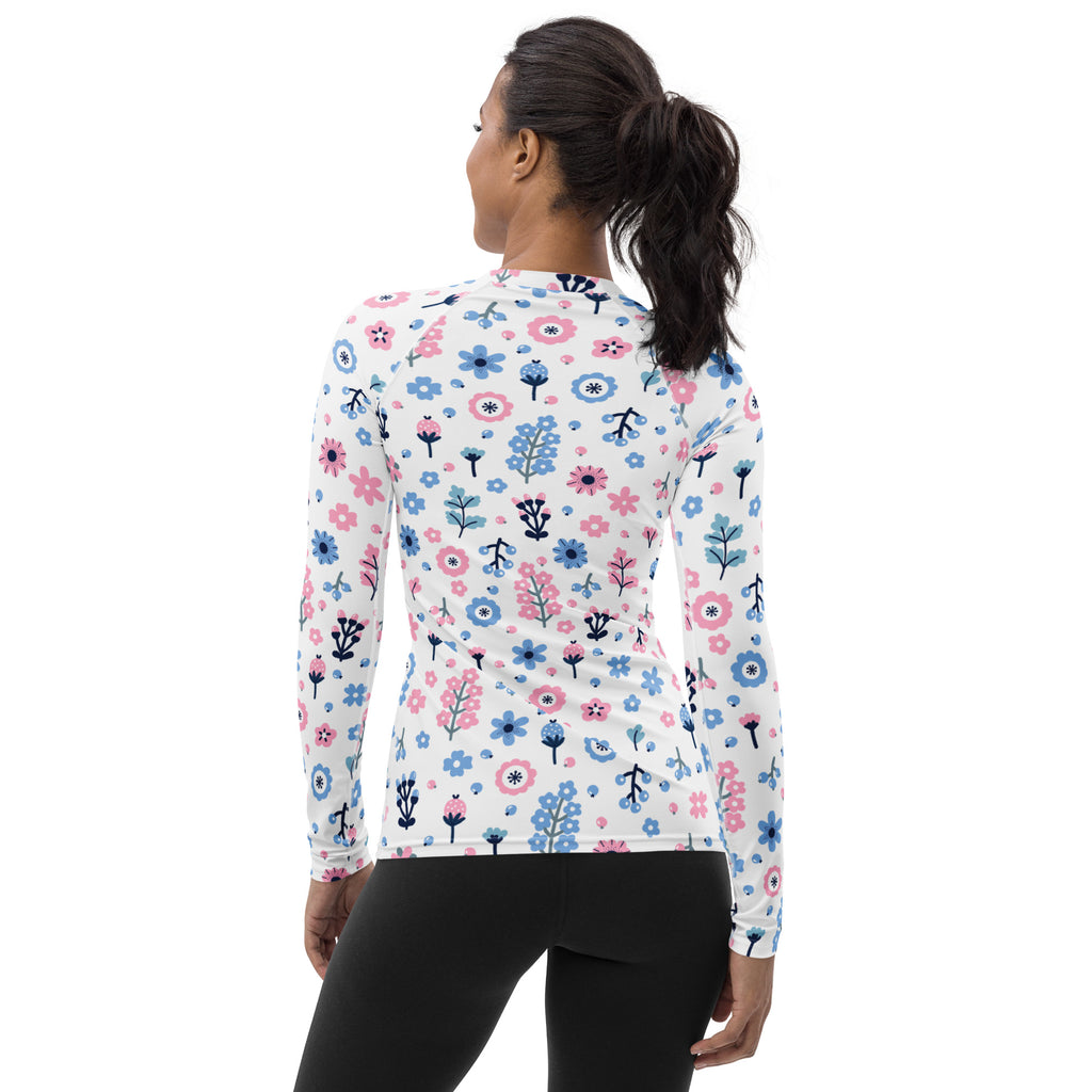 Women's Pink & Blue Floral Long Sleeve Rash Guard Swim Shirt – Buttery Soft, Sun Safe UPF 50+ Protection, Quick Dry & 4-Way Stretch Comfort