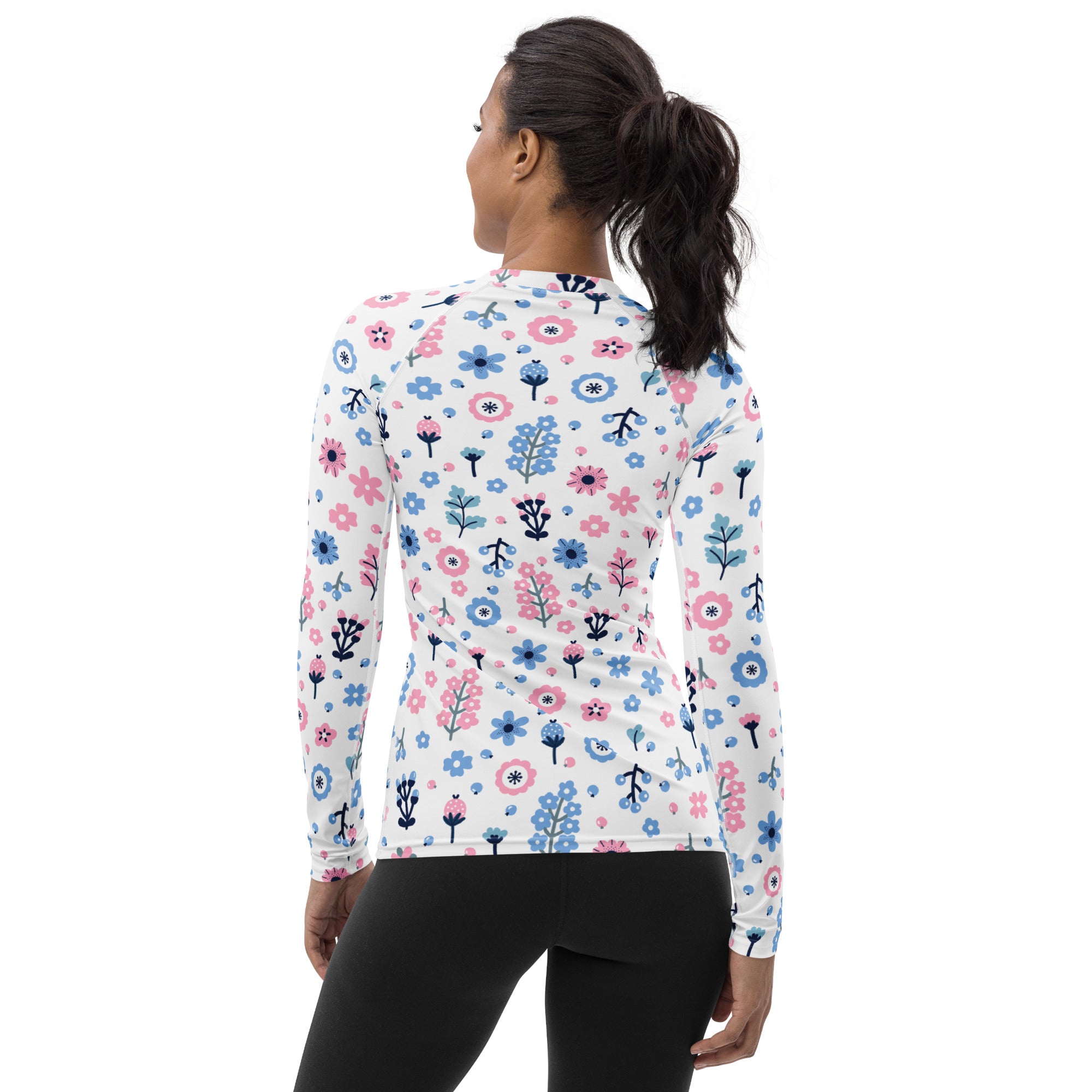 Women's Pink & Blue Floral Long Sleeve Rash Guard Swim Shirt – Buttery Soft, Sun Safe UPF 50+ Protection, Quick Dry & 4-Way Stretch Comfort