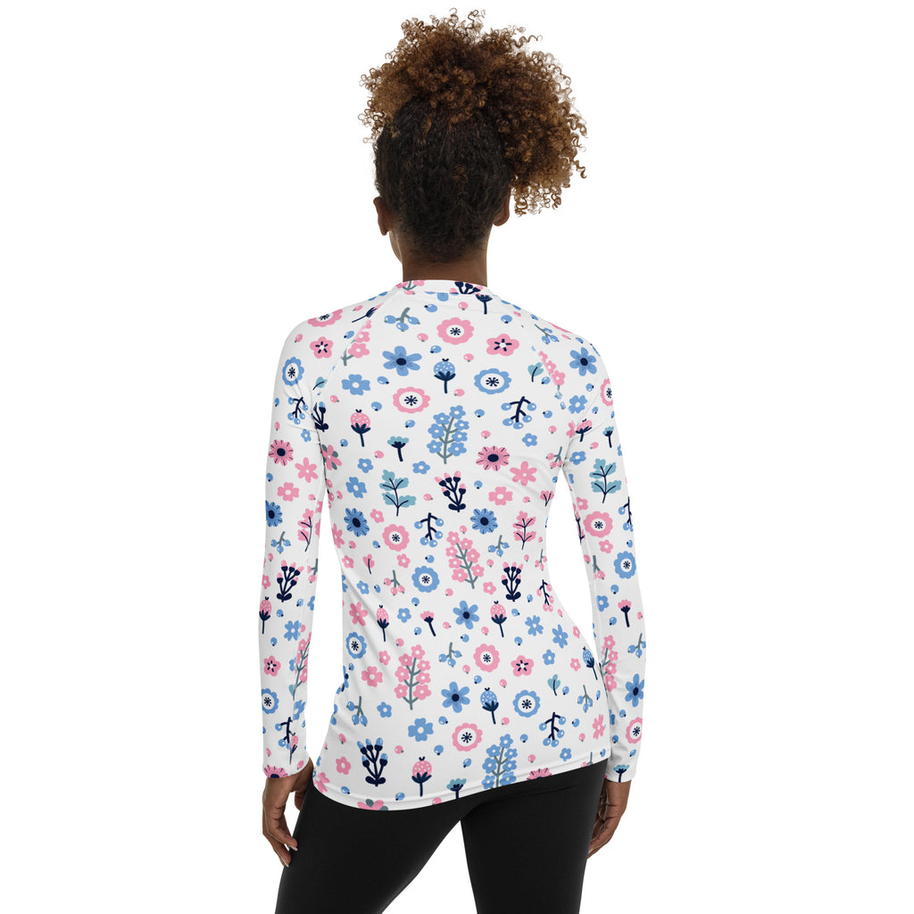 Women's Pink & Blue Floral Long Sleeve Rash Guard Swim Shirt – Buttery Soft, Sun Safe UPF 50+ Protection, Quick Dry & 4-Way Stretch Comfort